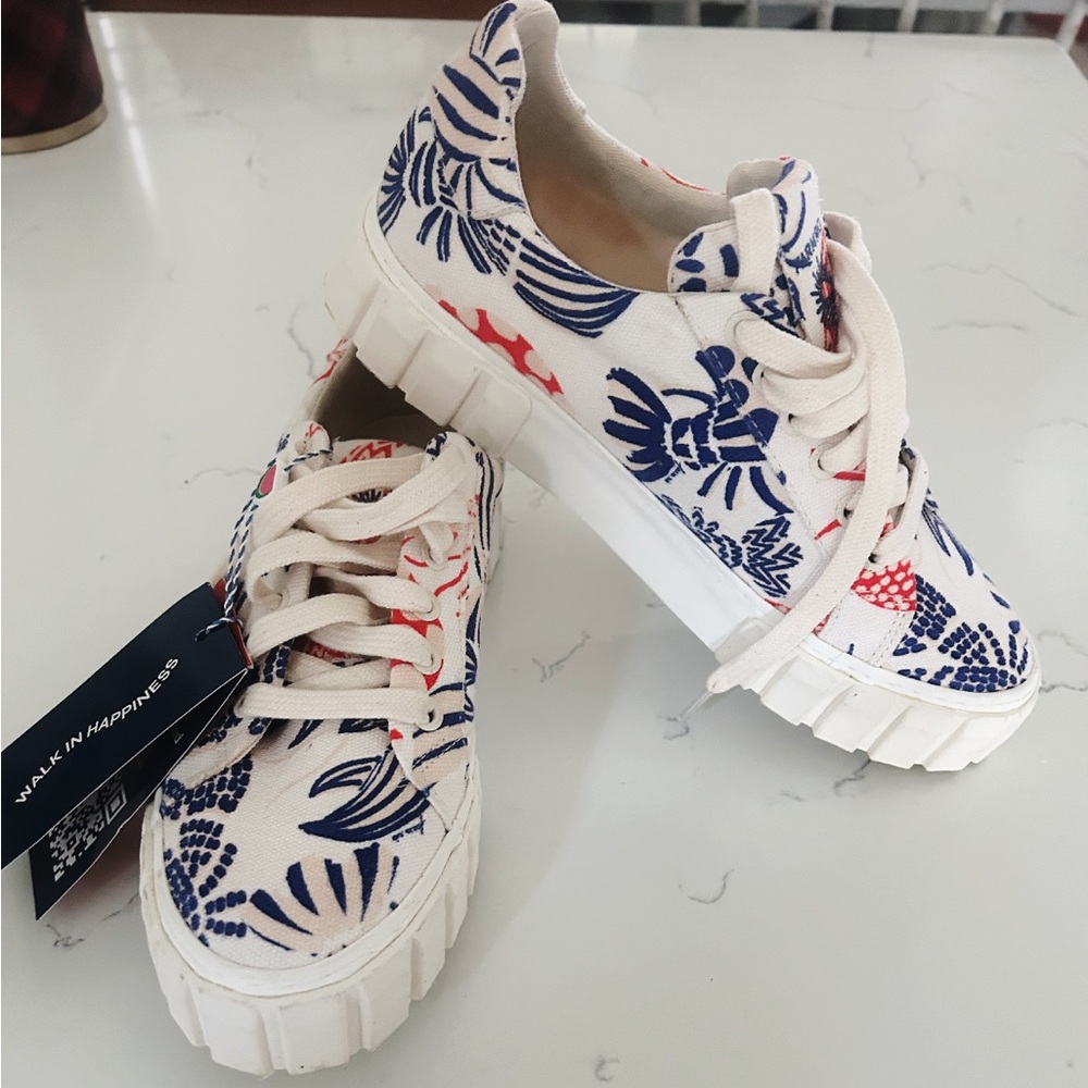 Anthropologie Farm Rio Women's White and Blue Trainers